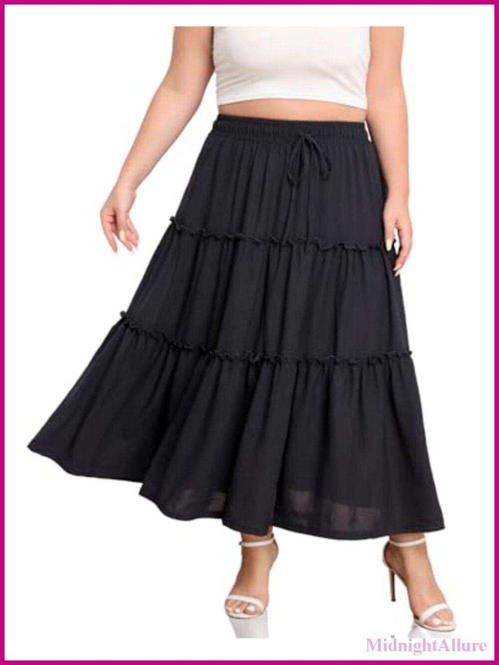 Plus Size Maxi Skirt Elastic High Waisted A Line Tiered Long Flowy Skirts with